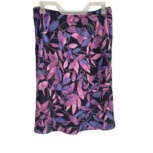 Vintage Ann Taylor Loft Women's Size 6 Purple Leaf Print 100% Silk Skirt
